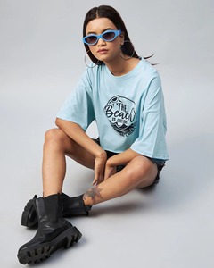 เสื้อยืดครอปทรงหลวม แขนสั้น คอกลม ผ้าฝ้าย สไตล์สตรีทแวร์ลำลอง สำหรับผู้หญิง - Product Image 3