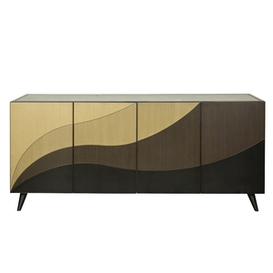 Aparador de Madera Moderno de Mediados de Siglo con Patrón Ondulado, Mueble de Almacenamiento de 4 Puertas, Ahorro de Espacio, Ecológico, para Entrada, Hotel, Apartamento - Product Image 1