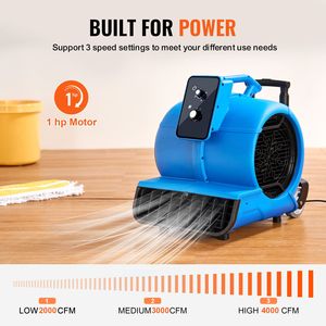 <b>Portable</b> Carpet Dryer Fan 3 Blowing Angles Timer 1560 RPM 4000 CFM Floor Blower 3 Sp 220V <b>AC</b> Air Mover for Drying Cooling - Product Image 3