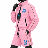 Ensemble de survêtement sportif rose pour homme, coupe-vent en polyester respirant, col montant, fermeture éclair intégrale, avec logo, idéal pour le printemps