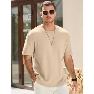 2025 Men's Casual T-<b>Shirt</b> Solid Color Crewneck Stretch Short Sleeve <b>Waffle</b> Knit Tees Screen Printed Pure Cotton 200g Fabric - Product Image 4