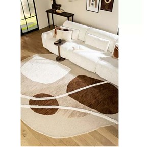 Alfombra Abstracta Tejida a Mano en Beige Marrón, Alfombra Moderna de Forma Irregular, Alfombra Artística Minimalista para Decoración de Sala de Estar y Dormitorio - Product Image 5