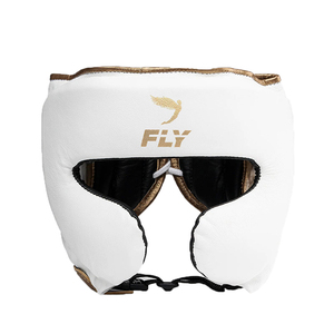 Nuevo Set Profesional de Guantes de Boxeo Fly de Cuero Genuino con Protector de Cabeza e Ingle, Transpirable y Duradero, Blanco y Dorado - Product Image 3