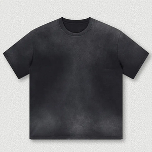 Men's Oversized Acid Washed Black Cotton Short Sleeve O-Neck T-<b>Shirt</b> Casual Solid Jersey Knitted Fit <b>Shirt</b> - Product Image 6