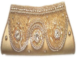 Beaded Gold <b>Clutch</b> Bag With Flower Embellishments Sparkling Evening Party Handbag - Product Image 5
