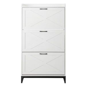 Mobiletto con tre cassetti e anta scorrevole in truciolato bianco anticato con pannello superiore 80*24*145cm, organizer per scarpe - Product Image 4