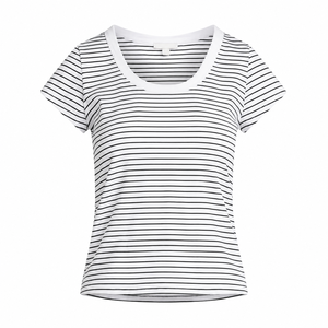 Camiseta informal de verano con cuello redondo y manga corta a rayas rosas para mujer - Product Image 4
