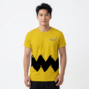 Men's Yellow Short Sleeve T-<b>Shirt</b> With Black <b>Geometric</b> Pattern O-Neck Casual Design Regular Fit 100% Cotton Printed - Product Image 4