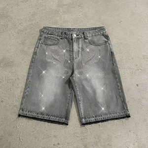 Shorts en jean vintage délavé avec strass, personnalisables OEM, style streetwear, logo, couleur et taille sur mesure, 100 % coton, écologique et respirant - Product Image 1