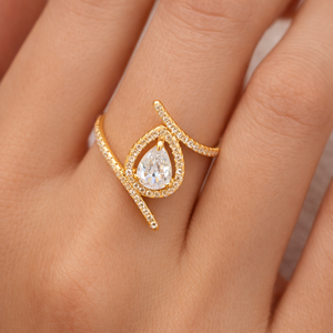 Anillo Abierto de Oro Puro de 14K Certificado con Diamante de Laboratorio en Forma de Pera Central, Estilo Eternidad, Anillo de Compromiso Bypass, Regalo de Aniversario - Product Image 2