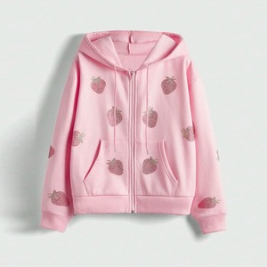 High Quality Embroidered <b>Zipped</b> Rhinestone Design Women's Polyester Heavyweight French Terry Waterproof Streetwear Hoodie Custom - Product Image 1