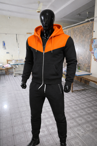 ชุดวอร์มมีฮู้ดสีดำส้มสำหรับผู้ชาย ทรงสลิมฟิต แจ็คเก็ตซิป กางเกงจ็อกเกอร์ ชุดกีฬาลำลอง ชุดออกกำลังกาย - Product Image 6