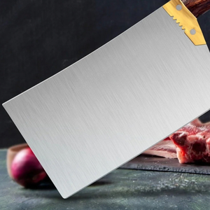 Cuchillo de carnicero profesional PK-BB de alta resistencia, hoja de acero al carbono plateada, mango de madera marrón, empuñadura dorada. - Product Image 4
