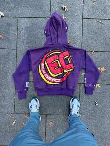 Sudadera con capucha y cremallera con gráfico de cerebro y tachuelas para hombre y mujer 2026, rosa, morado, azul, corte cropped, estilo streetwear brillante, chaqueta con tachuelas metálicas - Product Image 3