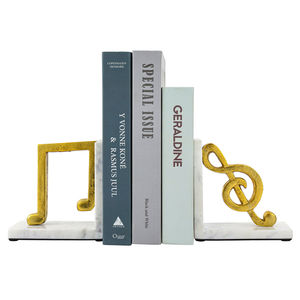 Nordic Style Heavy Duty White Marble Base Gold Metal Music <b>Note</b> Bookends Decorative <b>Book</b> Stoppers Ends for Bookshelves - Product Image 1