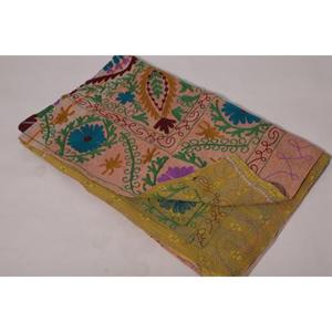 Vintage Kantha Suzani <b>Quilt</b> Handmade Eco-Friendly Cotton Floral Embroidered All-Season Bedspread Boho Indian <b>Throw</b> Blanket - Product Image 5