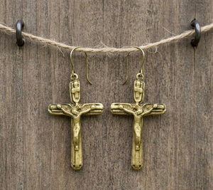 ต่างหูทรงโดมสไตล์บาโรกโบราณ งานแฮนด์เมด ทองเหลืองเคลือบทองโบราณ ดีไซน์รูปกางเขน สำหรับผู้หญิงและผู้ชาย - Product Image 4