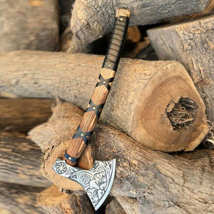 Hacha Vikinga Industrial Personalizada, Diseño Nórdico Tradicional, Cabeza de Acero, Mango de Madera, Envoltura de Cuero, Uso en Supervivencia, Decoración Artesanal - Product Image 2