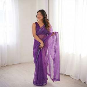 Beautiful <b>Purple</b> Color Embroidered <b>Saree</b> For Indian Pakistani Wedding Wear For Women From Samp Corporation - Product Image 1