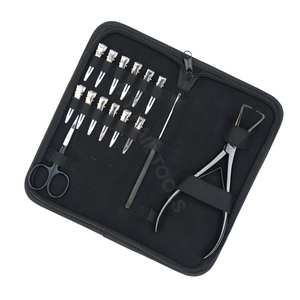 New Salon Hair <b>Extension</b> Tools Kit with Double Spring <b>Bead</b> Remover Plier Threading Hook Mini Cutting Scissor Sectioning Clips - Product Image 1