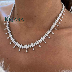 Moissanite <b>Statement</b> <b>Necklace</b> S925 Silver Rhodium Plated Marquise Cut Water Drop Design Women's Luxury Jewelry - Product Image 1