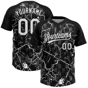 Maillot de baseball personnalisé Yourteams, imprimé par transfert thermique, 100% polyester, noir et blanc, motif craquelé, manches courtes, évacuation de l'humidité - Product Image 1