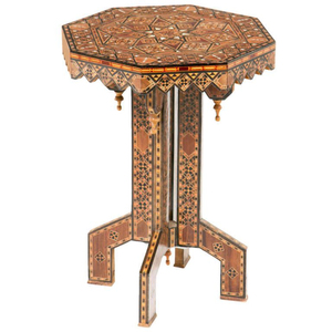 Mesa auxiliar octogonal islámica antigua, hecha a mano con madera, incrustaciones de nácar y hueso, diseño geométrico, mesa de té árabe vintage. - Product Image 1