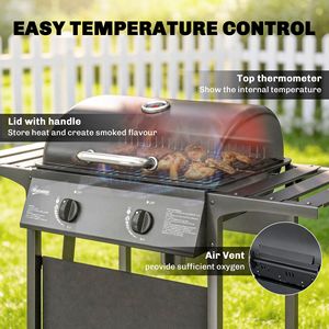 Grill a Gas Propano Nero da 18000 BTU con 2 Bruciatori, Griglia di Riscaldamento, Termometro, Vassoio Raccogligocce, Ruote e Struttura in Acciaio - Product Image 5