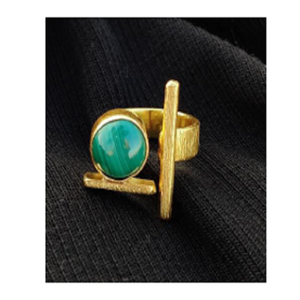 Unique Green Stone Open Women's Neo-Gothic Engagement <b>Ring</b> 18K <b>Gold</b> Plated Brass Geometric Fashion Statement Gift Wear Premium - Product Image 1