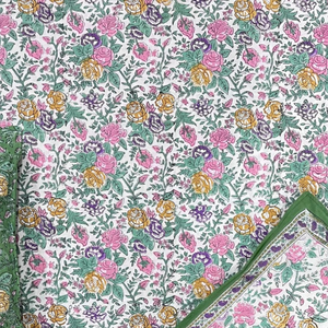 Sábana Plana King Size de Algodón Hecha a Mano en Jaipur, Diseño Floral Estampado en Bloque, Suave, Transpirable y Duradera para Toda Temporada, para Hogar y Hotel - Product Image 3