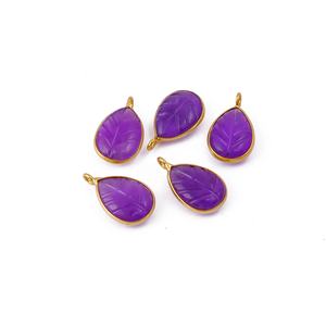 Collier en laiton plaqué or fait main avec pendentif en forme de larme d'améthyste breloques feuille breloques design cristal fournitures de bijoux à la mode - Product Image 3