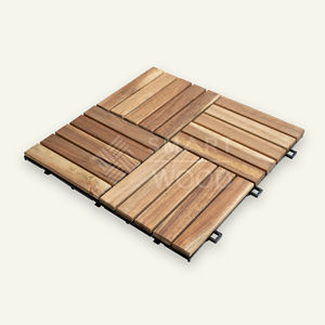 Dalles de terrasse extérieures modernes en WPC Acacia 300x300mm, finition huilée chêne clair doré naturel, revêtement de sol emboîtable brossé en bois-plastique - Product Image 1