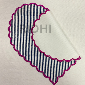 Ridhi Blue Stripe <b>Placemats</b> with Pink Embroidery Heart Shape Reusable Linen <b>Table</b> Mats Bulk Use <b>for</b> Hotel, Wedding & Home Events - Product Image 3
