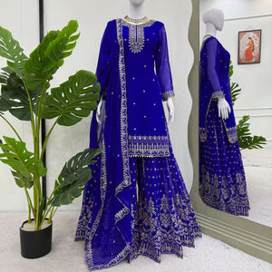 Gaun Sharara Sahara Modern Etnik Buatan Tangan dari Bahan Faux Georgette Berpayet, Menawan untuk Pesta Pernikahan Musim Panas, Anti Kusut. - Product Image 1