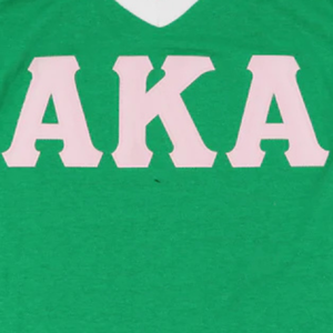 AKA เสื้อยืดคอกลมลายทางสีเขียว ตัวอักษรสีขาว เสื้อยืดลำลองผู้หญิง สีเขียวและสีขาว - Product Image 4