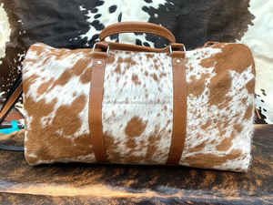 Sac de voyage en cuir véritable fait main avec poils de bœuf, sac fourre-tout de sport en cuir de vachette de luxe avec fermeture éclair portable LHDB-0128 - Product Image 5