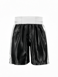 <b>Men's</b> <b>Black</b> Boxing Shorts with White Waistband and Side Panels Silk-Polyester Blend Breathable All Seasons Training Wear - Product Image 1