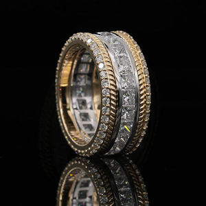 AMBER JEWELS Unisex 14K <b>Gold</b> Plated Lab Grown Diamond <b>Cocktail</b> <b>Ring</b> Princess Cut Channel Setting Luxury Engagement <b>Ring</b> - Product Image 5