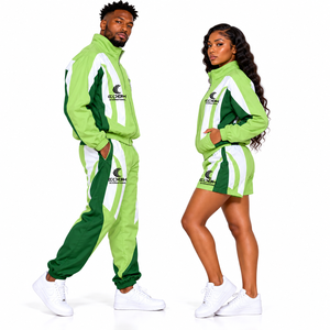 Conjunto Deportivo Unisex Verde y Blanco con Bloques de Color, Chaqueta Deportiva con Cremallera Completa, Pantalones Cortos, Secado Rápido, Ropa de Primavera - Product Image 2