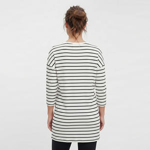 T-shirt long de maternité en coton et polyester à rayures pour femmes, t-shirt d'allaitement surdimensionné, t-shirts de grossesse pour femmes - Product Image 5
