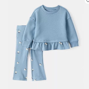 Korean Style Baby Tops Corduroy Embroidered Turn Down Collar Floral Casual Wear for Baby Girls - Product Image 2