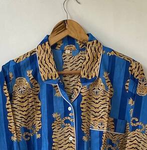 Ensemble de pyjama coordonné pour femmes Naaz Textile, imprimé à rayures de tigre, vêtements de détente et de sommeil décontractés d'été, pyjama en coton - Product Image 4