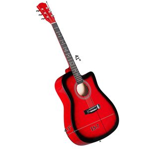 Guitare acoustique Dreadnought rouge de 41 pouces avec table massive, éclisse en forme de barillet, cordes, capo, housse de transport, accordeur, clé et kit d'outils - Product Image 2