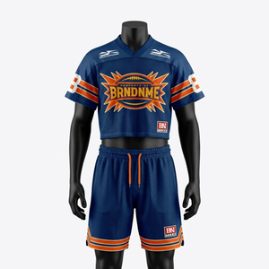 Custom 180 GSM polyester mesh <b>shorts</b> set navy orange contrast sleeve panels lightweight embroidered <b>patch</b> logo for <b>men's</b> set - Product Image 1