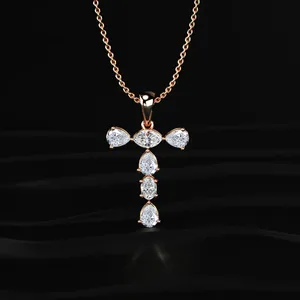 Nouveau design de collier pendentif en diamant CVD cultivé en laboratoire en forme de lettre T, clarté VVS-VS, certifié IGI, pendentif en or rose avec couleur D-E. - Product Image 3