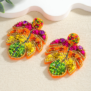 ต่างหูทำมือสไตล์โบฮีเมียนสีสันสดใสประดับลูกปัดรูปใบไม้เขตร้อนและเม็ดข้าวหลากสี โดย MD HANDICRAFTS - Product Image 2