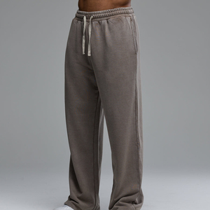 Pantalon de jogging en coton pour homme, coupe droite, taille élastique, décontracté, ample, respirant, poids moyen, gris - Product Image 1