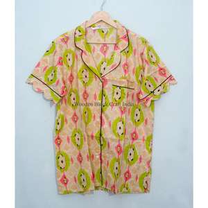 Ensemble de pyjama pour femmes 100% coton, imprimé floral, vêtements de nuit, shorts, grande taille, vêtements de plage, ensemble de pyjama court - Product Image 4