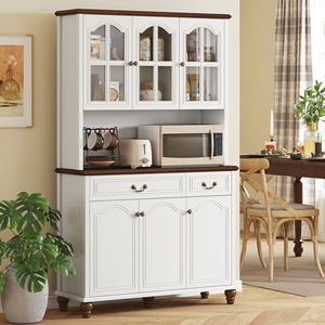 "6-Door Freestanding White <b>Pantry</b> with 2 Drawers & 3-Level Adjustable Shelves for <b>Kitchen</b> Storage" - Product Image 2