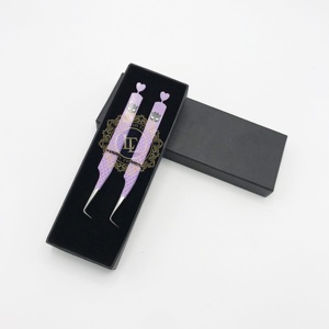 Pince à cils en acier inoxydable à poignée diamantée durable, revêtement de papier violet à 90 degrés, pointe argentée - Product Image 2